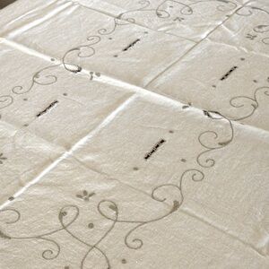 Elegant Vintage Creamy White Tablecloth with taupe Embroidery